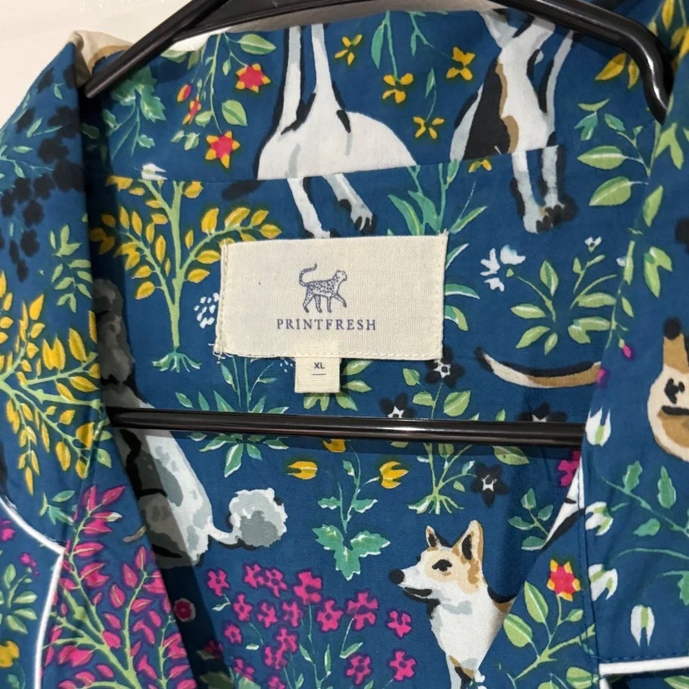 Printfresh Good Dog Organic Cotton Sleep Shirt Teal Blue Floral Nightgown XL NEW - Picture 3 of 7